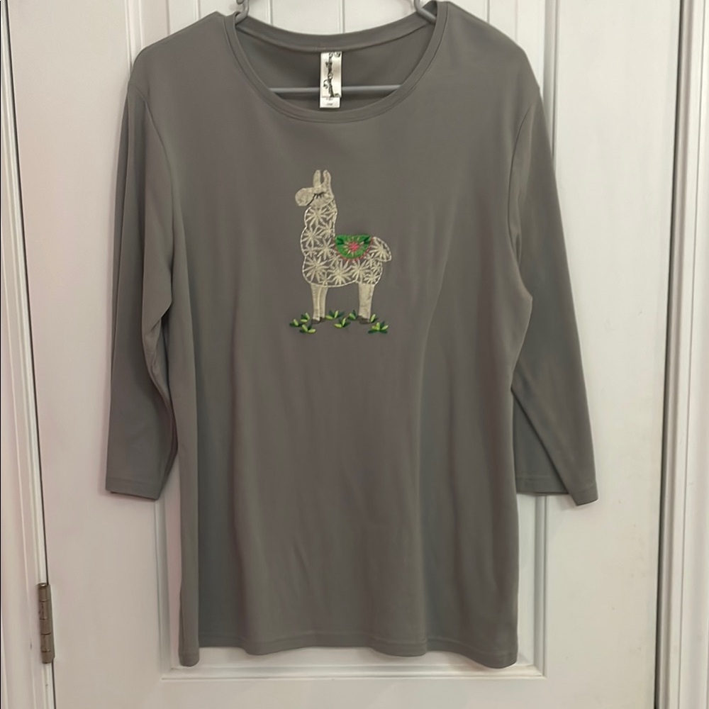Decorated Originals large Gray Llama Embroidered Top